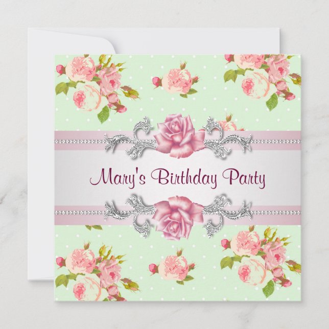 Womans Pink Rose Birthday Party Invitation (Front)