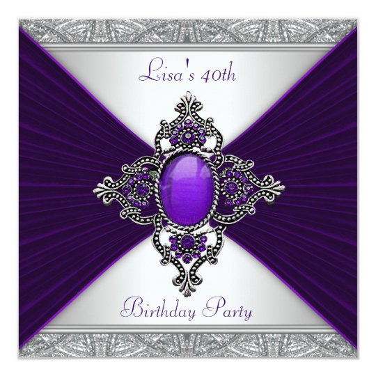 womans purple 40th birthday invitation zazzle womans purple 40th birthday invitation zazzle