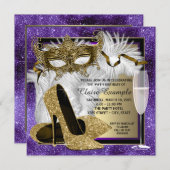 Womans Purple and Gold Masquerade Party Invitation (Front/Back)