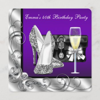 Womans Purple Birthday Party Invitation by Champagne_N_Caviar at Zazzle