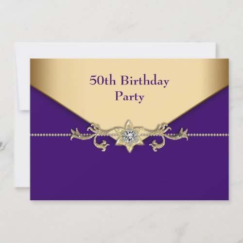 Womans Purple Gold 50th Birthday Party Personalized Invitation