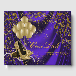 Womans Purple Gold Birthday Guest Book