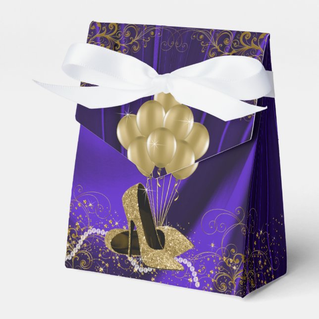 Womans Purple Gold Birthday Party Favor Box (Front Side)