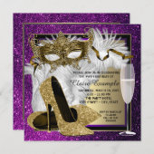 Womans Purple Gold Masquerade Party Invitations (Front/Back)