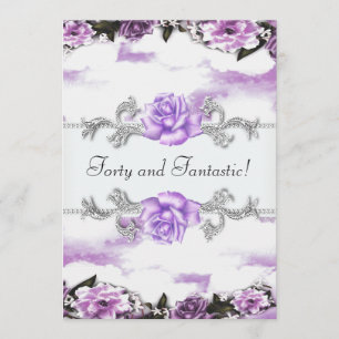 Womans Purple Lavender Roses 40th Birthday Party Invitation