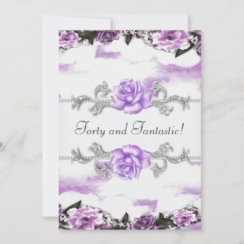 Womans Purple Lavender Roses 40th Birthday Party Personalized Announcements