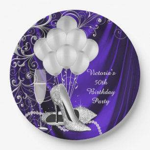 Womans Purple Silver Shoe Party Paper Plates