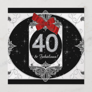 Womans Red and Black 40th Birthday Party Invitation