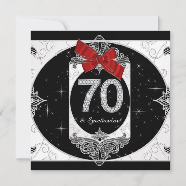 Womans Red and Black 70th Birthday Party Invitation (Front)