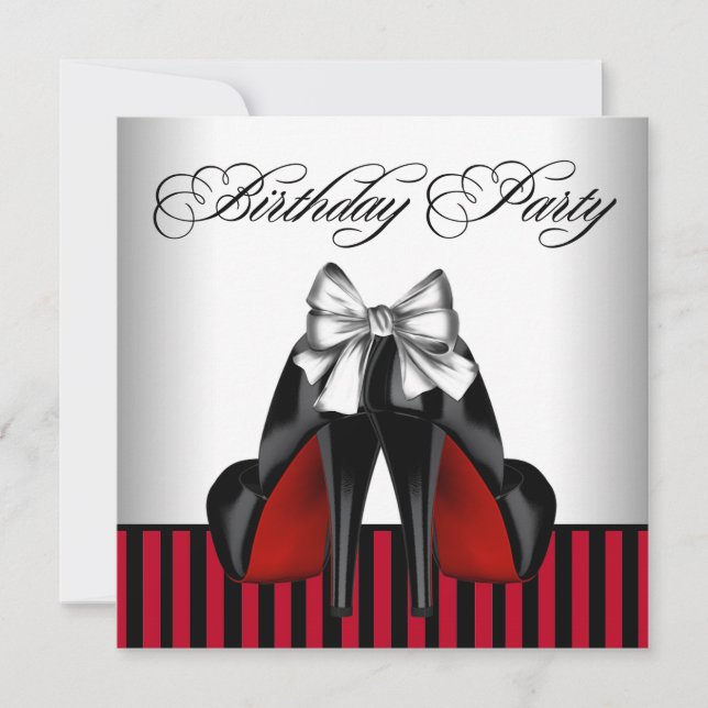 Womans Red and Black Birthday Party Invitation (Front)