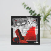 Womans Red and Black Masquerade Birthday Party Invitation (Standing Front)