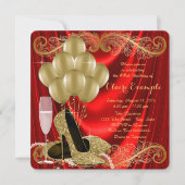 Womans Red and Gold Birthday Party Glam Invitation (Front)