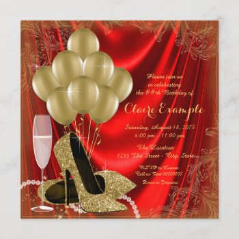 Womans Red And Gold Birthday Party Satin Glitter Invitation by Pure_Elegance at Zazzle