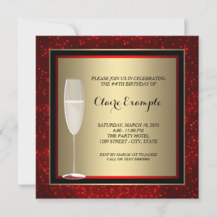 Womans Red and Gold Champagne Birthday Party Invitation