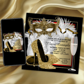Womans Red And Gold Masquerade Party Invitation by Pure_Elegance at Zazzle