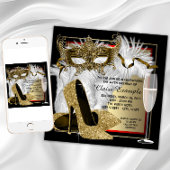 Womans Red and Gold Masquerade Party Invitation