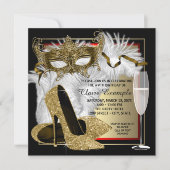Womans Red and Gold Masquerade Party Invitation (Front)