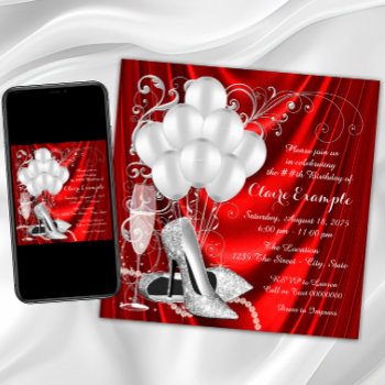 Womans Red And Silver Birthday Party Luxe Invitation by Pure_Elegance at Zazzle