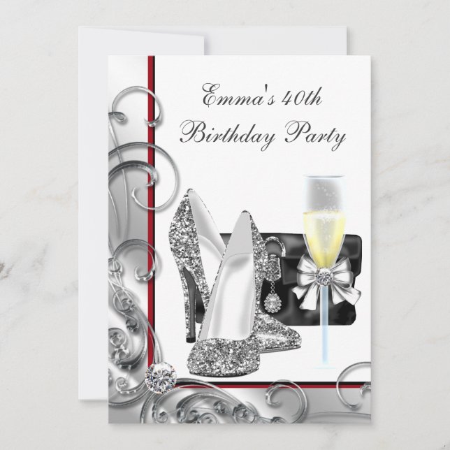 Womans Red Birthday Party Invitation (Front)