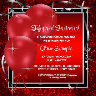 womans red black 50th birthday invitations zazzle