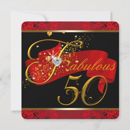 Womans Red Fabulous 50th Birthday Party Personalized Invites