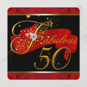 Womans Red Fabulous 50th Birthday Party Invitation