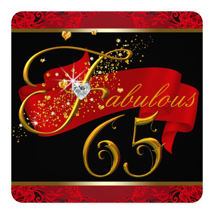 Womans Red Fabulous 65th  Birthday  Party  Card Zazzle