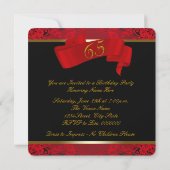 Womans Red Fabulous 65th Birthday Party Invitation (Back)