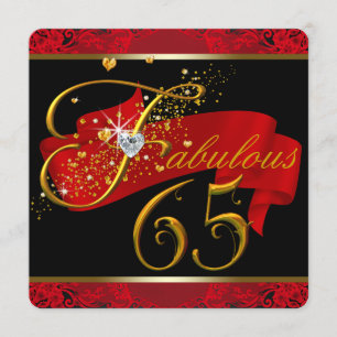 Womans Red Fabulous 65th Birthday Party Invitation