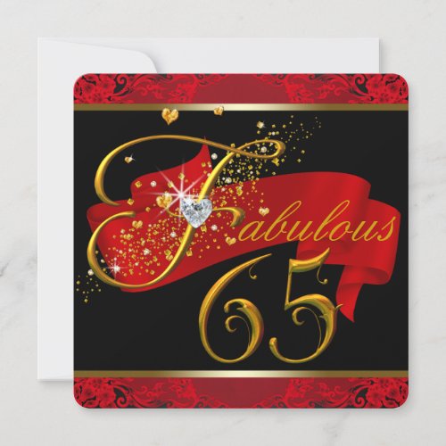Womans Red Fabulous 65th Birthday Party Invitation