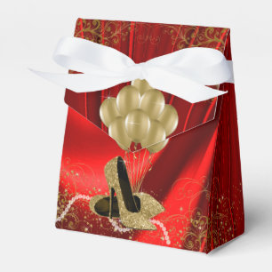 Womans Red Gold Birthday Party Favor Box