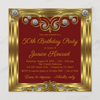Womans Red Gold Birthday Party Invitation by Pure_Elegance at Zazzle