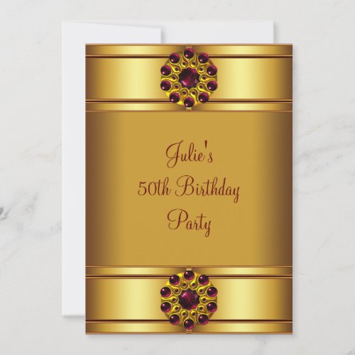 Womans Red Gold Birthday Party Personalized Invites