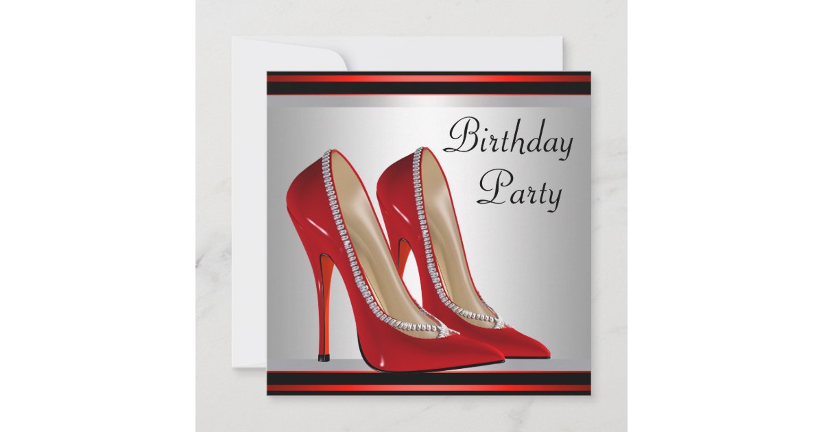 Womans Red High Heel Shoes Birthday Party Invitation | Zazzle