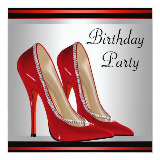 Womans Red High Heel Shoes Birthday Party Invitation