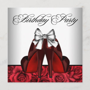 Womans Red Rose Birthday Party Invitation