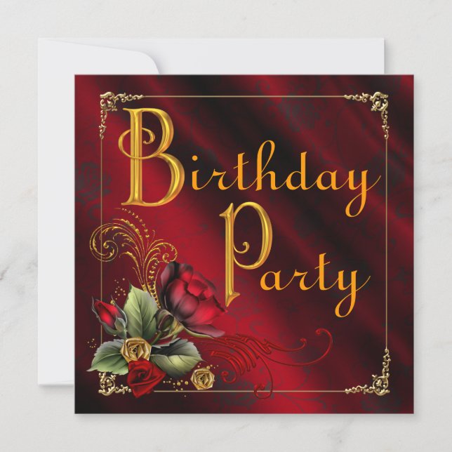 Womans Red Rose Birthday Party Invitation (Front)