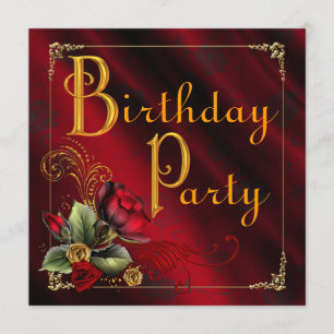 Womans Red Rose Birthday Party Invitation