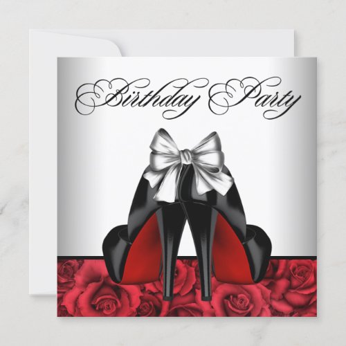 Womans Red Rose High Heel Birthday invitation