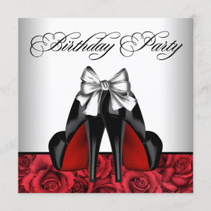 Womans Red Rose High Heel Birthday invitation