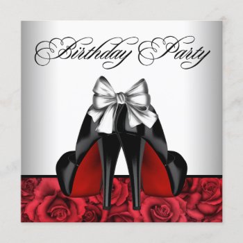 Womans Red Rose High Heel Birthday Invitation by Champagne_N_Caviar at Zazzle