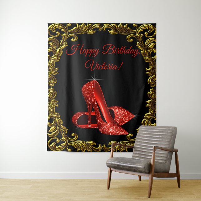Womans Red Shoe Birthday Party L Backdrop (In Situ)