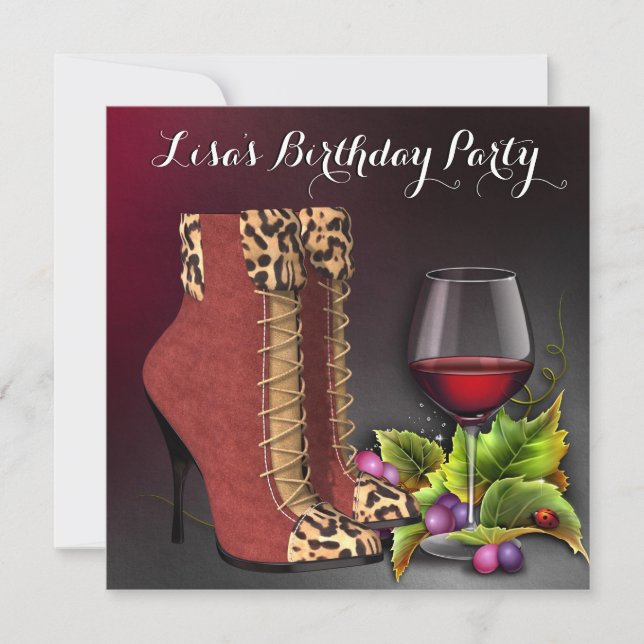 Womans Red Wine Birthday Party Invitation (Front)