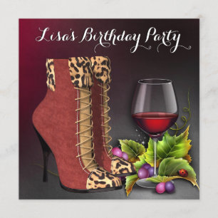 Womans Red Wine Birthday Party Invitation