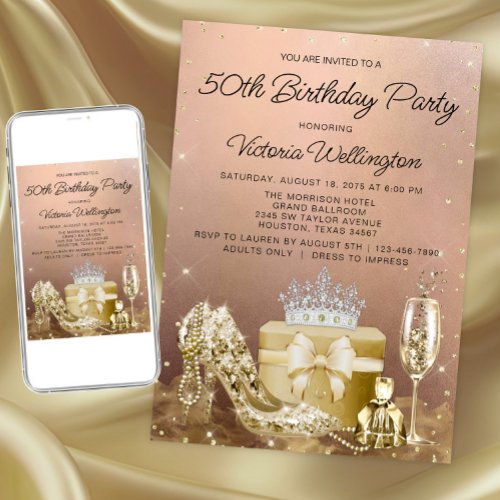 Womans Rose Gold Any Number Birthday Party Invitation