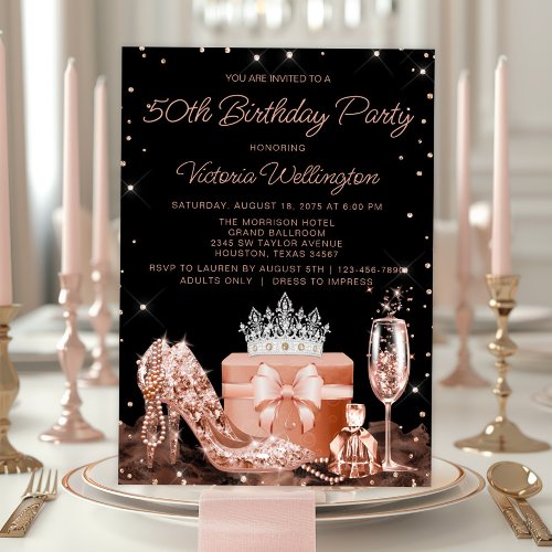 Womans Rose Gold Any Number Birthday Party Invitation