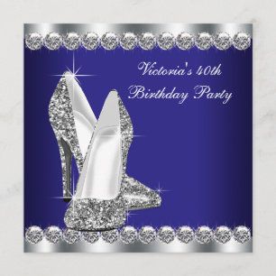 Womans Royal Blue 40th Birthday Party Invitation
