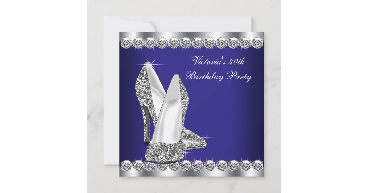 Womans Royal Blue 40th Birthday Party Invitation | Zazzle