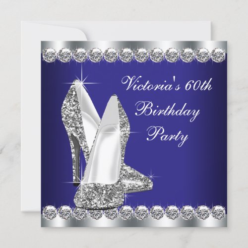 Womans Royal Blue 60th Birthday Party Custom Announcement