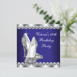 Womans Royal Blue 60th Birthday Party Invitation | Zazzle